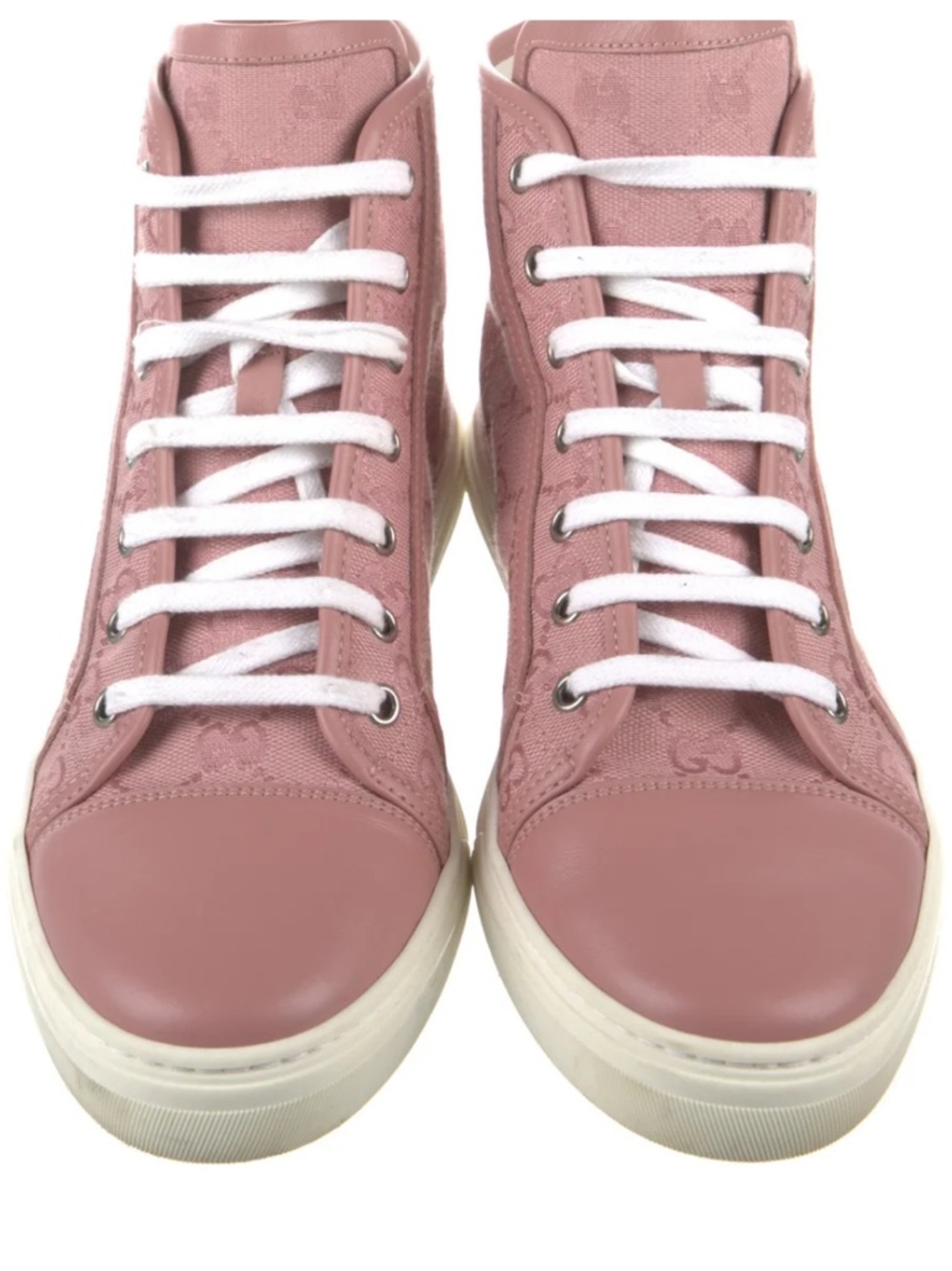 Gucci Pink High-Top Monogram Canvas & Leather Sneaker - Picture 3 of 4